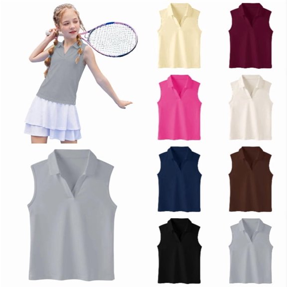 Ticikt Girls Athletic Solid Tee for Kids Lightweight Girls for Play Breathable Everyday Wear Soft Knit Short Sleeve Shirt for Girls,Grey