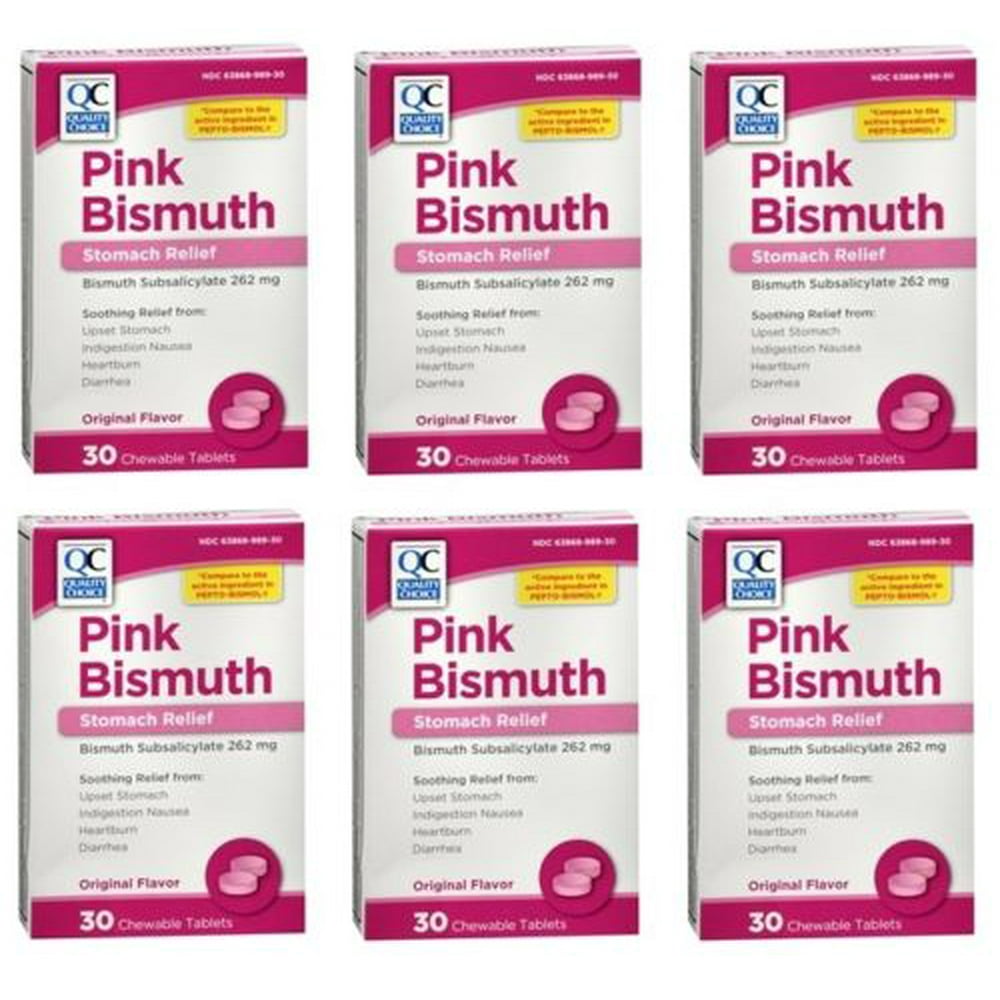 6 Pack Quality Choice PinkBismuth Chewable Tablets 30 Tablets Each