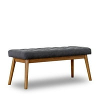 Allen Mid-Century Modern Fabric Button-Tufted Upholstered Bench in Gray