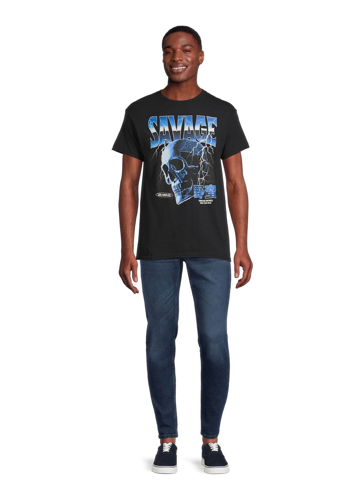Men’s and Big Men’s Savage Skull Short Sleeve Graphic Tee, Sizes S-3XL