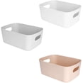 thumbnail image 1 of Cesta de almacenamiento de plástico con asas, caja de almacenamiento pequeña y ligera, organizador para baño, cocina, guardería, cosméticos, cajones, estantes (juego de 3) Sincero Electrónica, 1 of 5