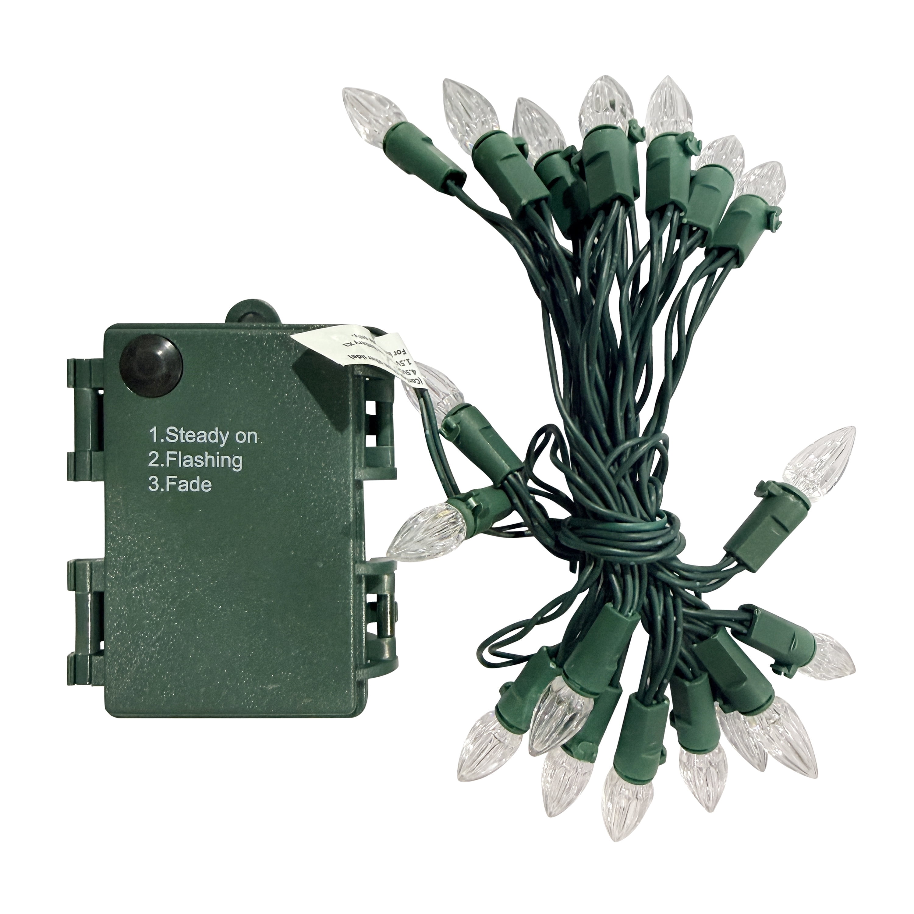 Indoor 20-Count Battery-Operated LED Vertical-Cut C3 Christmas String Lights, Warm White, Green Wire, 6.33', by Holiday Time