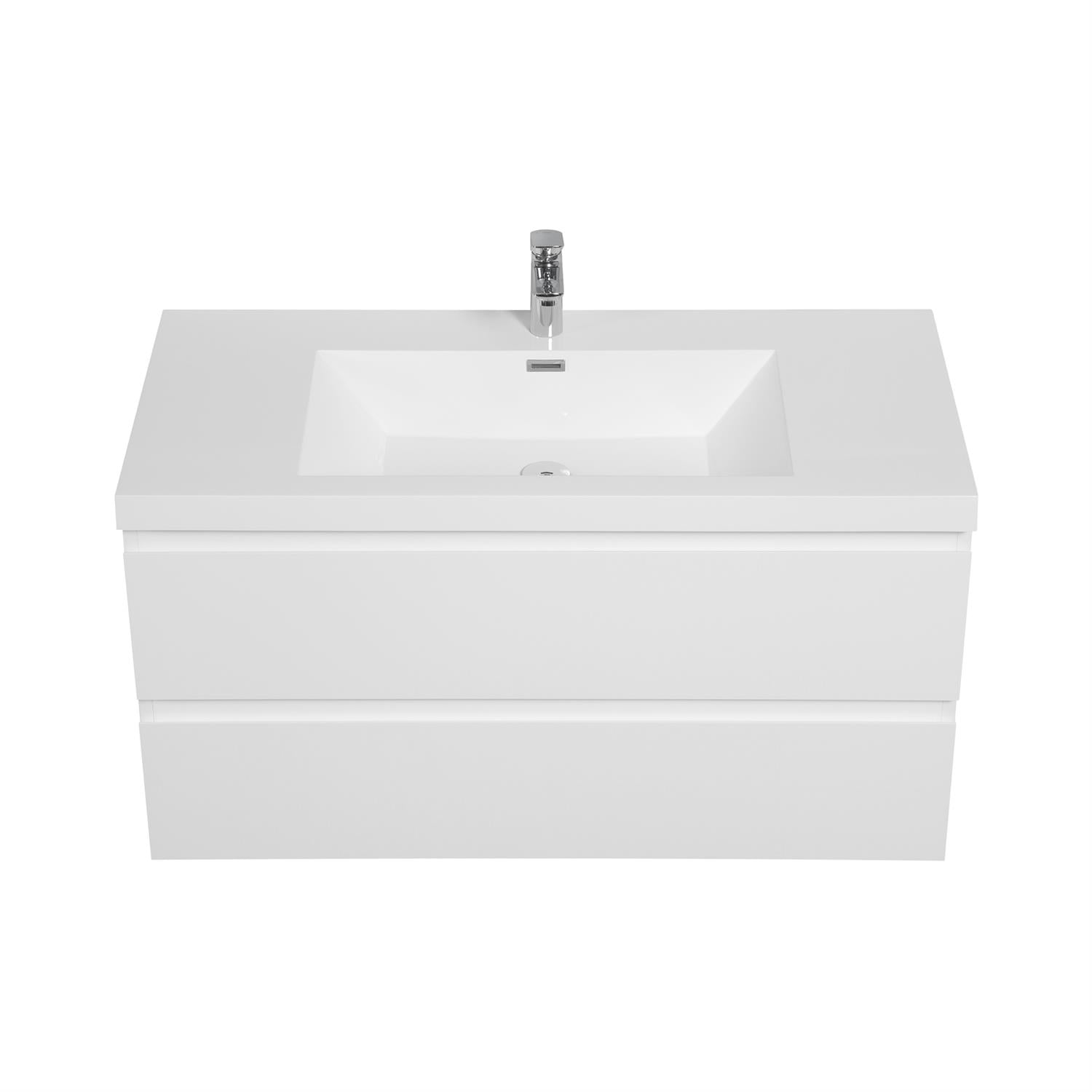 Demi Bonn 42" Floating Bathroom Vanity with Sink, Resin Top Basin and 2 Soft Close Drawers, Faucets and Drains Not Included, White