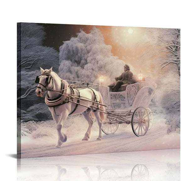 COMIO Horse Drawn Sleigh LED Canvas Print Snowy Winter Scene Light Up Wall Art with Cardinals