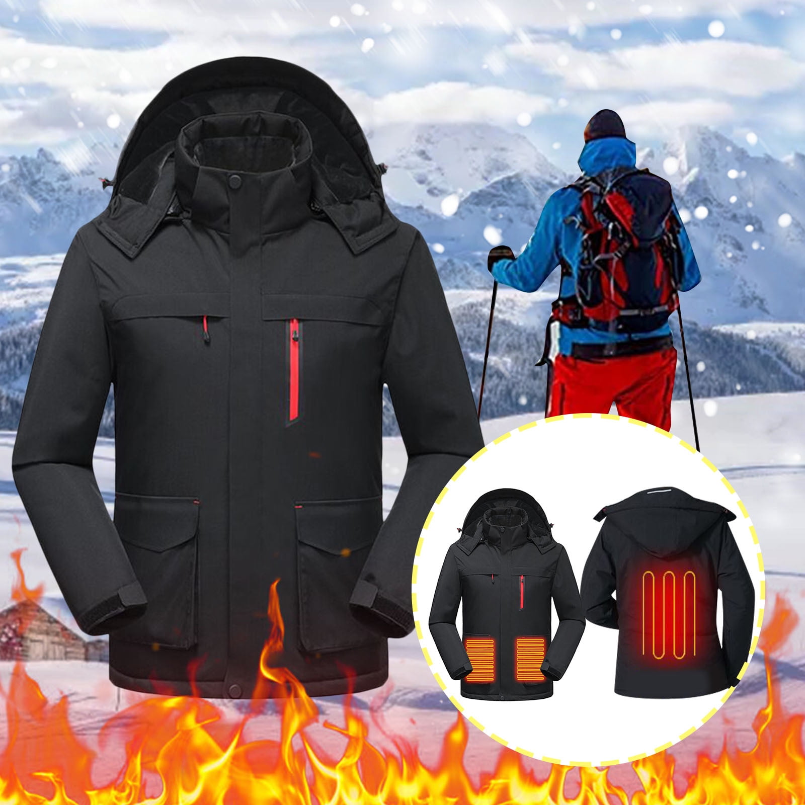 PMUYBHF Male Winter Jackets for Men 3 Area Mens Autumn and Winter Solid Color Pocket Zipper Hooded Cotton Padded Jacket Heating Cotton Jacket Jacket