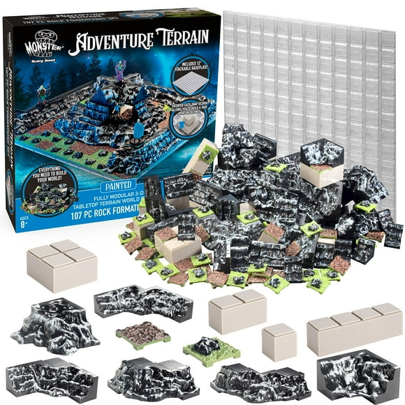 Monster Adventure Terrain 107pc Painted Rock Formation Base Set Fully Modular, Stackable 3D Tabletop World Builder Use Alone or w Other Sets
