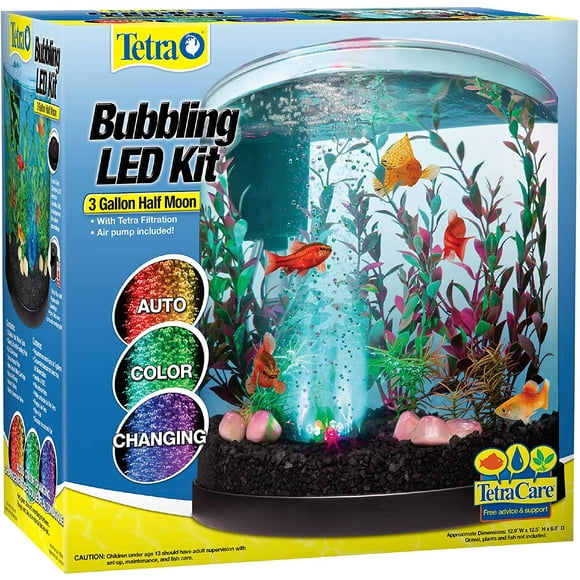 Kit d'Aquarium LED Bouillonnant 3 Gallons, Aquarium Demi-Lune avec Disque Lumineux à Changement de Couleur