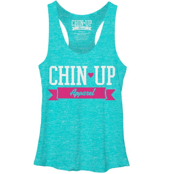 Women's CHIN UP Logo Ribbon Racerback Tank Top Tahiti Blue Medium