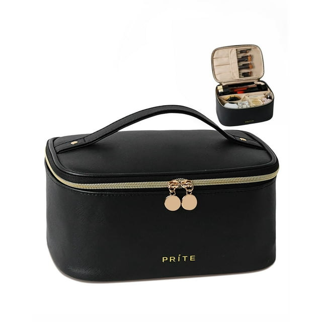 Bolsa de maquillaje Prite de gran capacidad impermeable con asa negra
