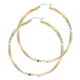 thumbnail image 1 of 14k White And Yellow Gold Satin Finish Diamond-Cut 2.6mm Swirl Hoop Womens Earrings 45MM X 45MM, 1 of 2