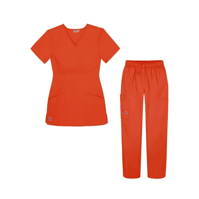 Sivvan Womens Scrub Set - Multi Pocket Cargo Pants & Stylish Mock Wrap Top
