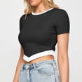 thumbnail image 3 of Women Crewneck Short Sleeve T Shirt Summer Fashionable Color Matching Ribbed Women Short Sleeve Tops for Daily Outing Black S, 3 of 6