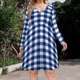 thumbnail image 2 of Modern Navy Blue White Buffalo Check Geometric Plaid Long Sleeve Dresses For Women Vintage Elegant Party Dress Oversized V-neck Dress S-8XL, 2 of 7