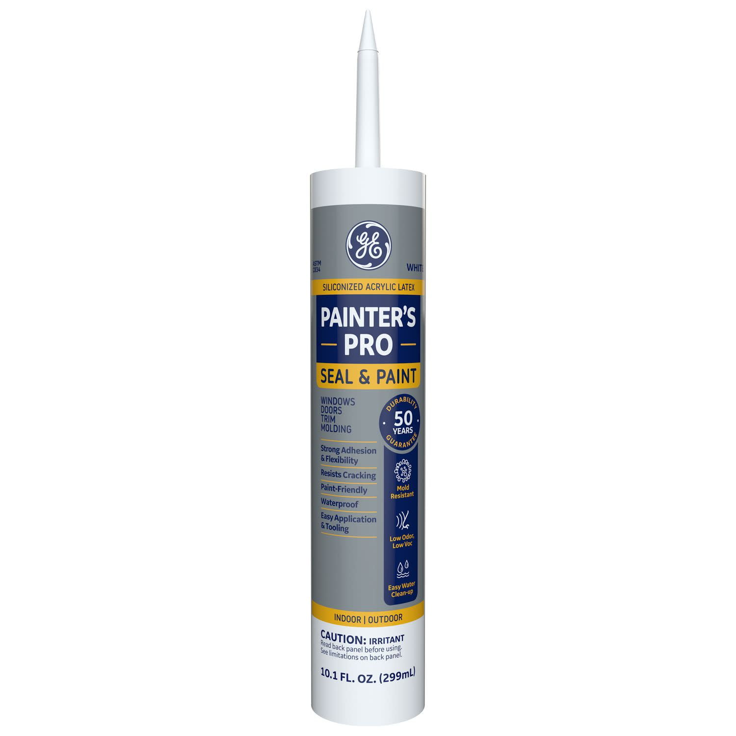 GE Siliconized Acrylic Painters Pro Sealant Seal & Paint, 1, White 10 fl oz Cartridge