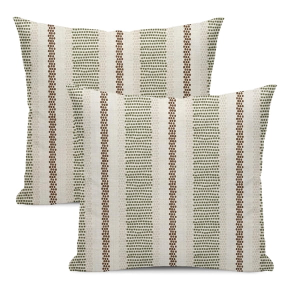 Modern boho pillow covers 18x18 set of 2, linen throw pillow covers sage green brown stripes, abstract decorative cushion case, farmhouse home decor for couch bedroom, green