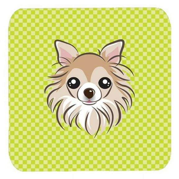 3.5 x 3.5 In. Checkerboard Lime Green Chihuahua Foam Coasters, Set Of 4