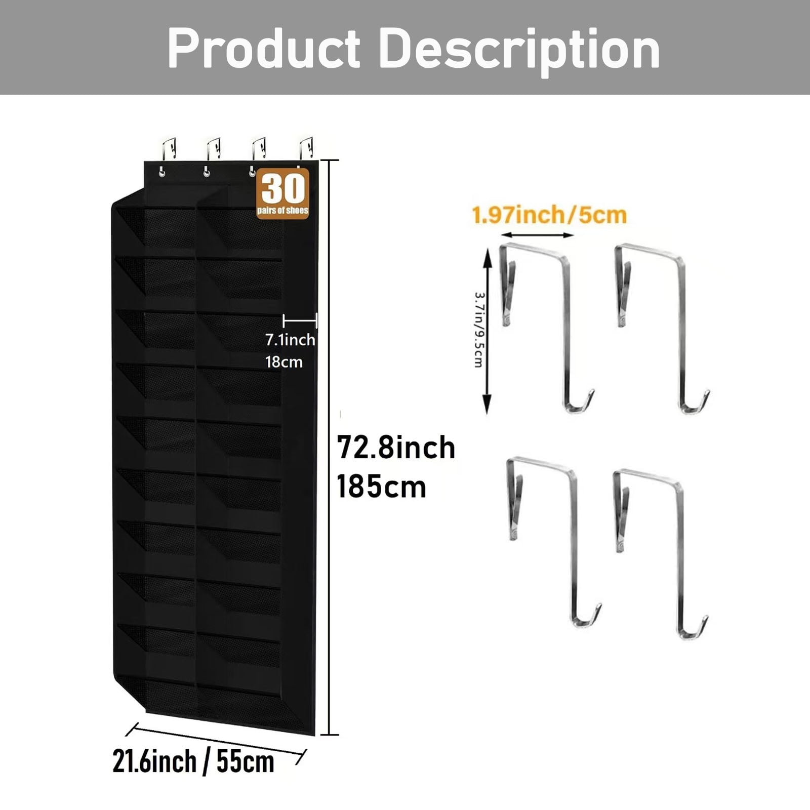 Meikd 30-Pair 10-Tier No-Drill Door-Hanging Shoe Storage Box, Durable Breathable Mesh Rack, Suitable for the Whole Family's Sneakers, Boots, Heels, and Dress Shoes