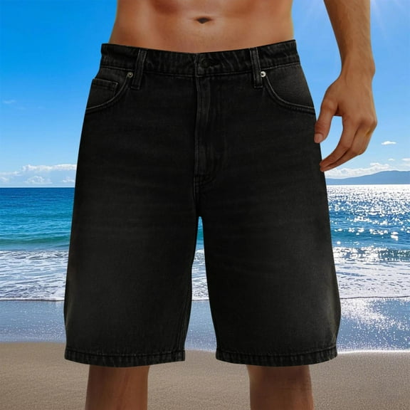 COSFO Straight Mens Bermuda Shorts Casual Loose Distressed Denim Shorts Summer with Pockets Jeans Shorts