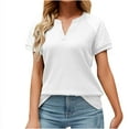 thumbnail image 2 of Usmixi Womens Summer Tops Short Sleeve V-Neck Solid Shirts Sexy Lace Trim Soft Knitted Waffle Tunic Blouse White XL, 2 of 4