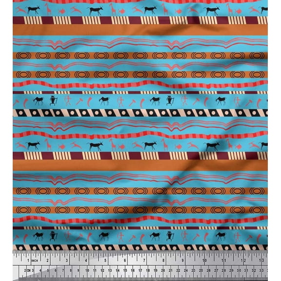 Soimoi Velvet Fabric Stripe,Animal & Human Tribal Print Sewing Fabric Yard 58 Inch Wide