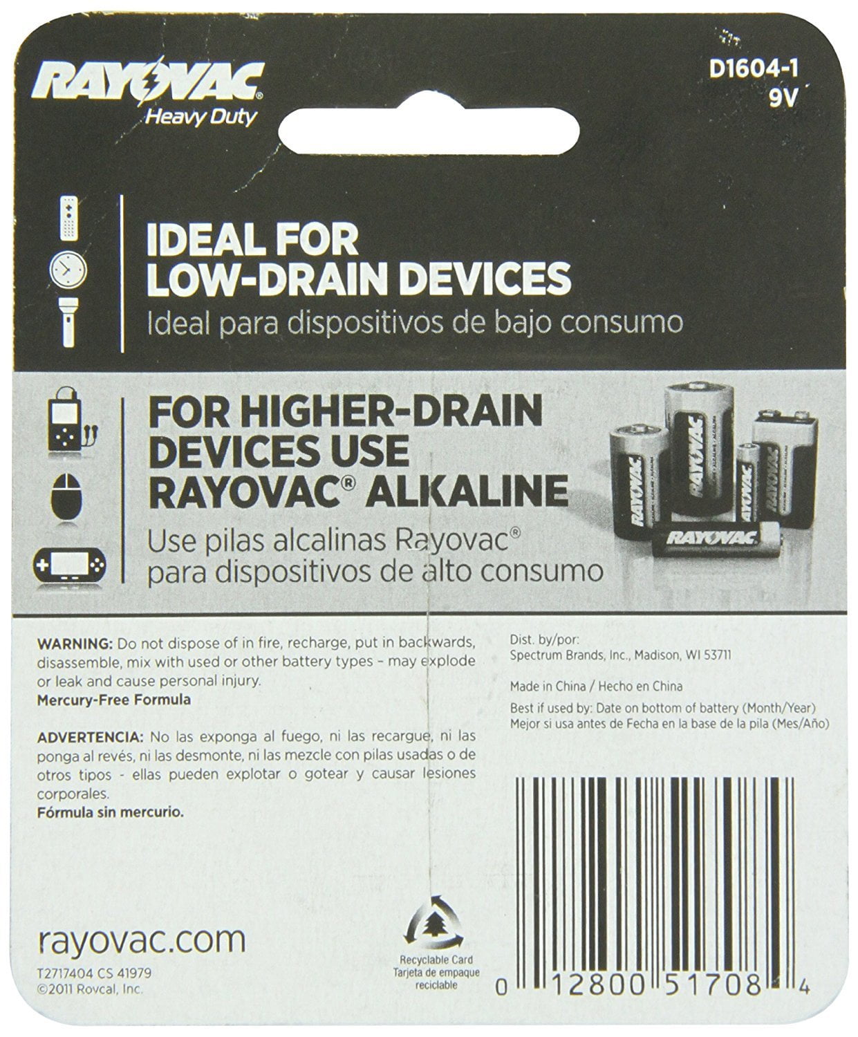 Rayovac D1604-1F - 9V Heavy-Duty Battery