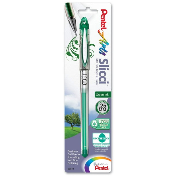 Pentel Arts Slicci 0.25 mm Extra Fine Gel Pen, Green Ink, 1 Pack