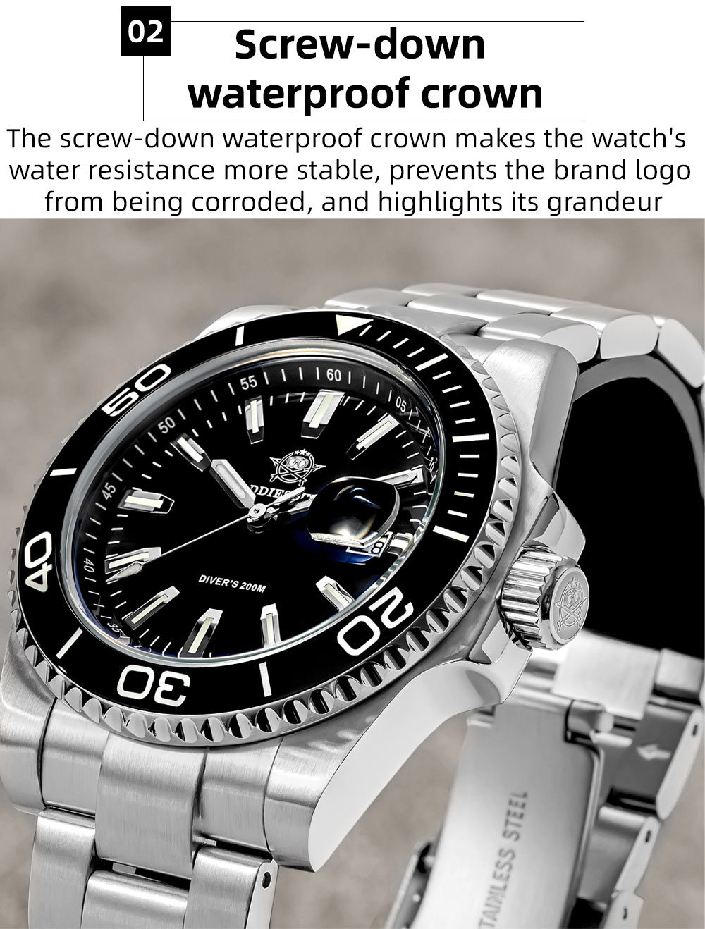 ADDIESDIVE Diver Watches for Men 200m Waterproof, Japanese Quartz Movement, Ceramic Bezel, Luminous, Stainless Steel Men's Quartz Watch