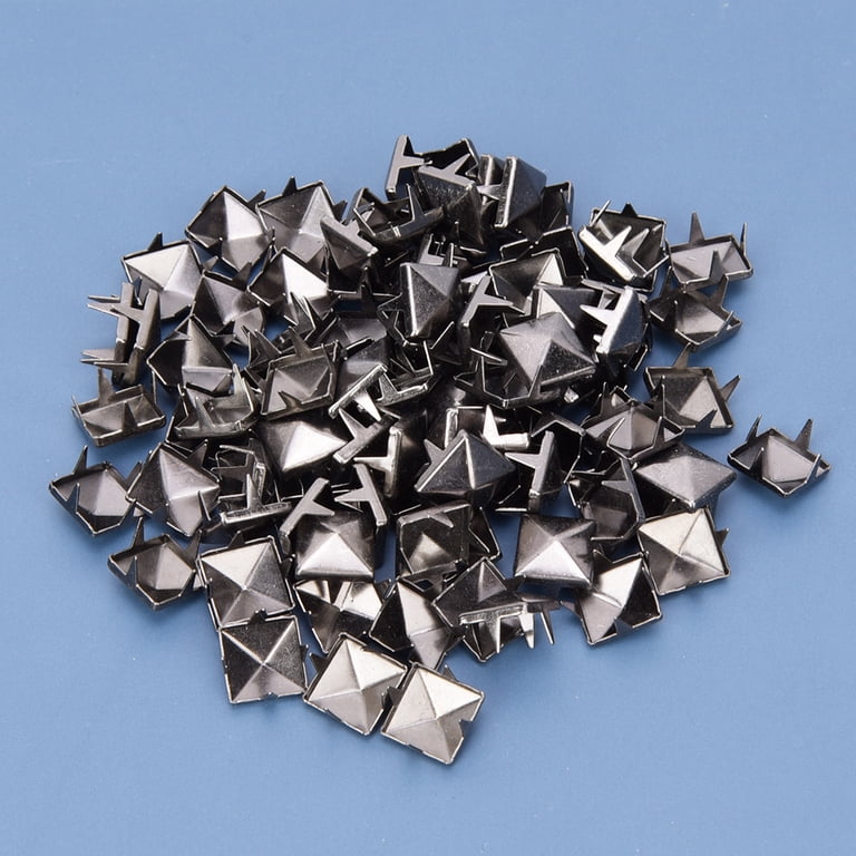Weddecor 50pcs 6mm Black Pyramid Spike Studs - Square Prong Rivets For Punk Belts, Jackets, DIY Crafts