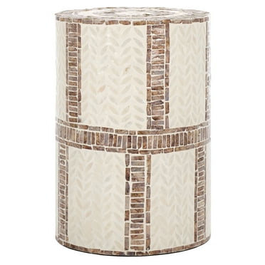 Safavieh Keary Round Solid Wood Accent Table in White / Gold