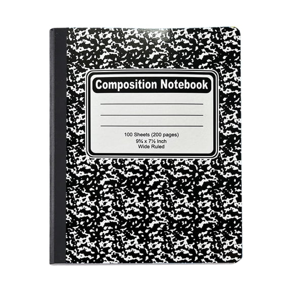 Wide Ruled Composition Notebooks with Double Sheets 2 Pages Binding Cover for School Supplies, 19 cm×24.7 cm, Black B