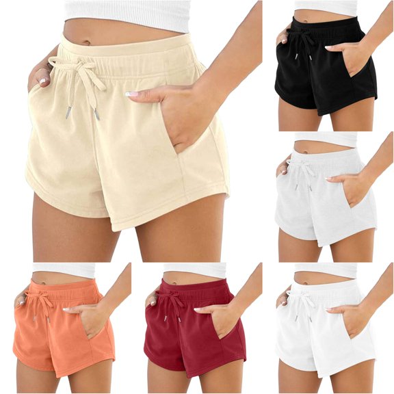 Gyujnb Women Stretch Athletic Shorts Soft Breathable Drawstring Elastic Waist Casual Workout Shorts with Pockets,White1