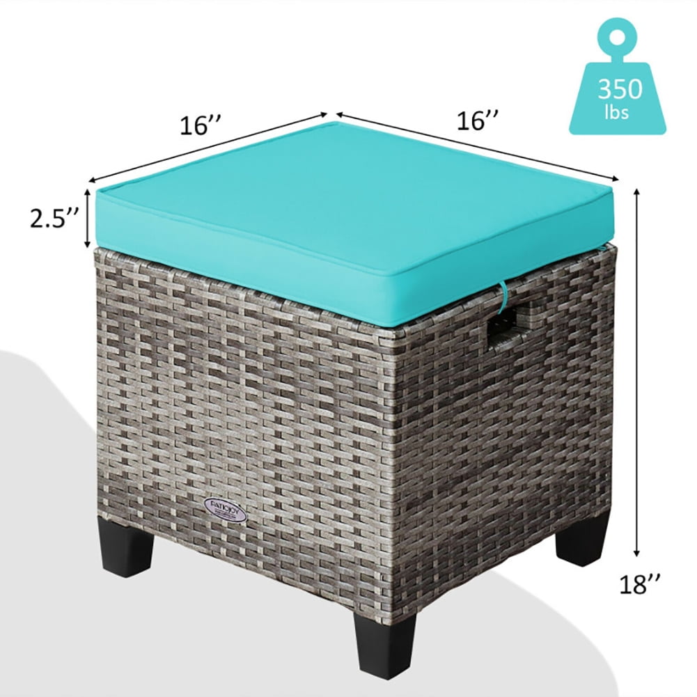 Aimee Lii 2PCS Patio Rattan Wicker Ottoman Seat with Removable Cushions, Outdoor Patio Furniture Set, Turquoise Aimee Lii 2PCS Patio Rattan Wicker Ottoman Seat with Removable Cushions, Outdoor Patio Furniture Set, Turquoise