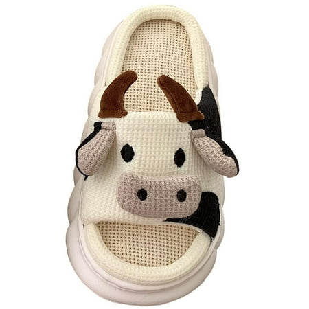 

Facaimo Cartoon Cow Slippers | Adorable Cow Slippers Mute Linen Slides with Soft Thick Sole | Indoor Animal Slippers for Women Girls
