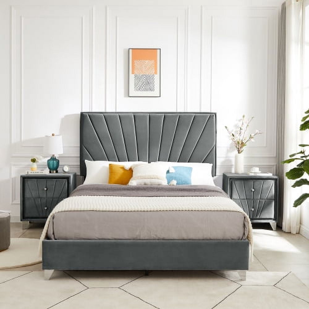 Double-Decker Nightstand, Bedside Table with Metal Legs, End Side Table for Living Room, Bedroom, Gray