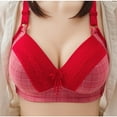 thumbnail image 4 of Bigersell Women Bra Women Lace Stitching Plaid Printed Non-Underwire Underwear Bra Short Size Yoga Sports Bra, Style 14189, Red 44D, 4 of 4