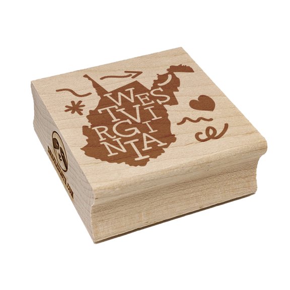 West Virginia State with Text Swirls Square Rubber Stamp Stamping Scrapbooking Crafting - Small 1.25in