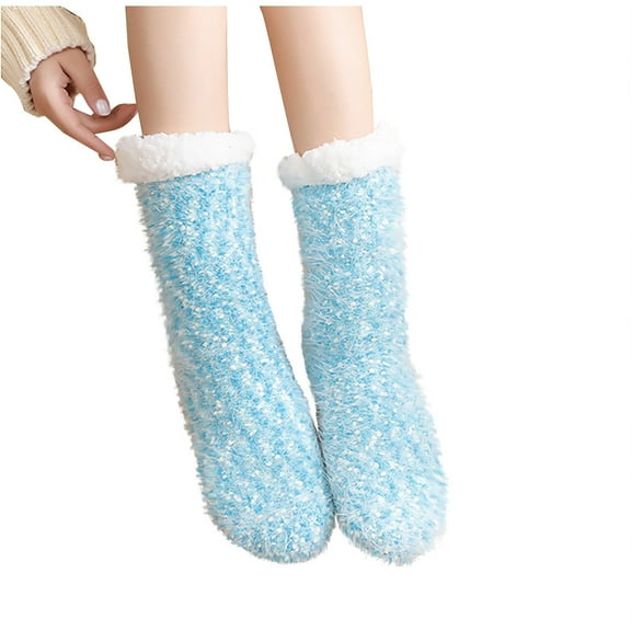 WRKEKC Women's Warm Boot Socks for Winter Home Fleece Lined Thickened Slipper Socks with Fuzzy Cuff Multiple Speckled Colors for Cozy Casual Wear