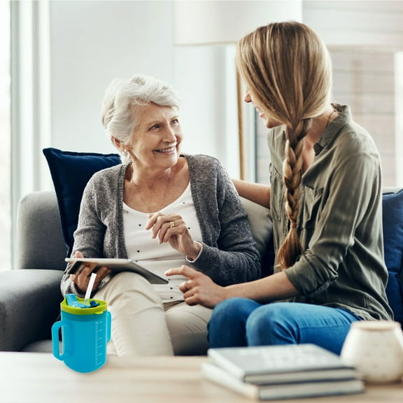 Tcwhniev 2Pcs Sippy Cup with Straw Portable Elderly Spill Proof Cup with Handle 300ML Feeding Mug Easy to Use Practical Non Spill Mug for Kids Seniors