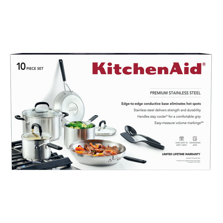 KitchenAid 10 Pieces Brushed Stainless Steel Cookware Set