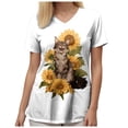 thumbnail image 5 of felwors Scrub Tops for Women Short Sleeve V Neck Working Nurse Uniform Plus Size Sunflower Printed Medical Shirt (White, XXXL), 5 of 6
