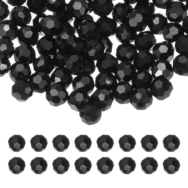Cuentas de cristal redondas Uxcell de 8 mm, 100 piezas de cuentas de bola facetadas de vidrio para hacer joyas, negro