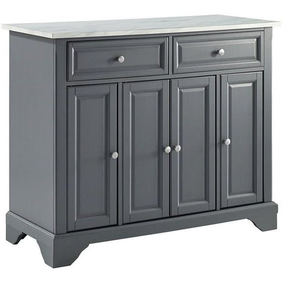 Pemberly Row Wood/Faux Marble Kitchen Island in Distressed Gray/White