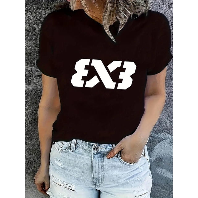 Camiseta de manga corta moderna para mujer con estampado de símbolo de infinito, camiseta deportiva informal y sencilla, cómoda camiseta de verano para vacaciones. Camiseta deportiva de ocio.