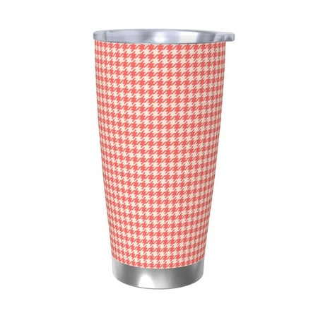 

Qekee Houndstooth With Red And White Print 20OZ Car Cup Stainless Steel Vacuum Insulated Tumbler Tumbler Cup With Lid And Straw Travel Coffee Mug-Without Straw