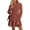 Brown Red, variant on Women's Long Sleeve Mini Dress Spring V Neck Hollow Out Eyelet Embroidery Ruffle A Line Swing Short Dresses