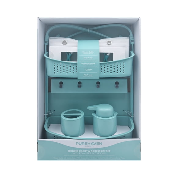Purehaven Home Teal Shower Caddy and Bath Accessory Set