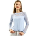 thumbnail image 2 of INSPIRE CHIC Haut à Manches Longues en Mousseline à Col Rond en Dentelle Florale pour Femme, 2 of 6