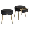 thumbnail image 3 of Gzxs Nightstands Set of 2, Black Round End Table with Drawer, Modern Bedside Table Wood Night Stand for Bedroom, Living Room, Sofa Couch, Hall, Easy Assembly, 3 of 9