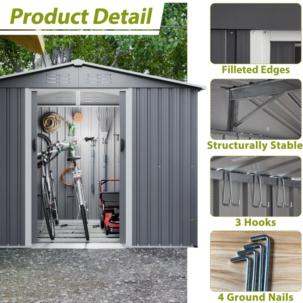 8X6 FT Outdoor Storage Shed, Metal Tool Shed & Outdoor Storage with Lockable Door and Vents Ideal for Bicycles, Tools, Lawnmowers, Backyards, Patios, Lawns
