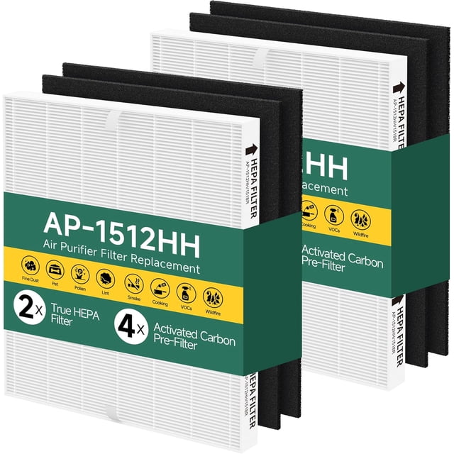 AP-1512HH Air Purifier Replacement Filter Compatible with Coway Airmega AP-1512HH Air Purifier, Compared to Part #3304899, 2 True HEPA + 4 Carbon Pre-filters